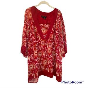 SEPARATES by NYC Design Co. Gorgeous Red Floral Tunic Plus Size 22/24